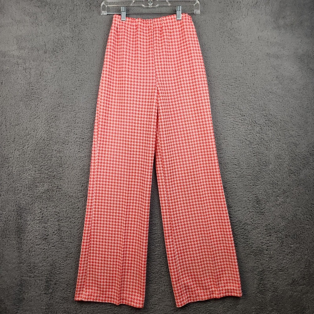 Vintage 70s Bell Bottom Pants Womens 10 (22x31) Houndstooth High Waist Polyester